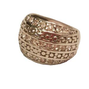 Silver Tone Dome Faux Diamond 7.5 Statement Ring Gem Stone Cluster